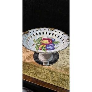 Pierced Reticulated Fine China Compote Dish ROYAL HALSEY Pedestal Luster Glaze